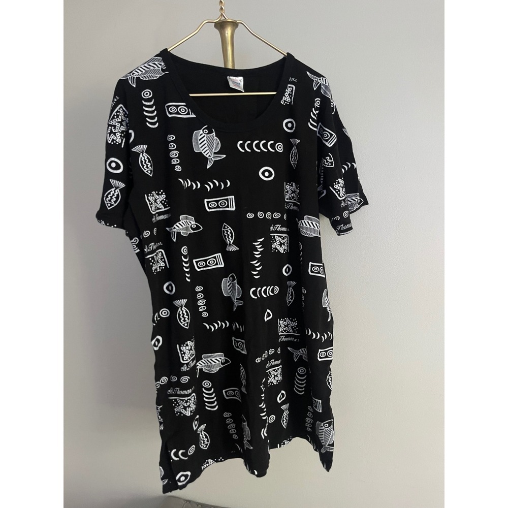 Hands beach Cotton Tunic St Thomas VI Fish Print Coastal Vacation Black OS